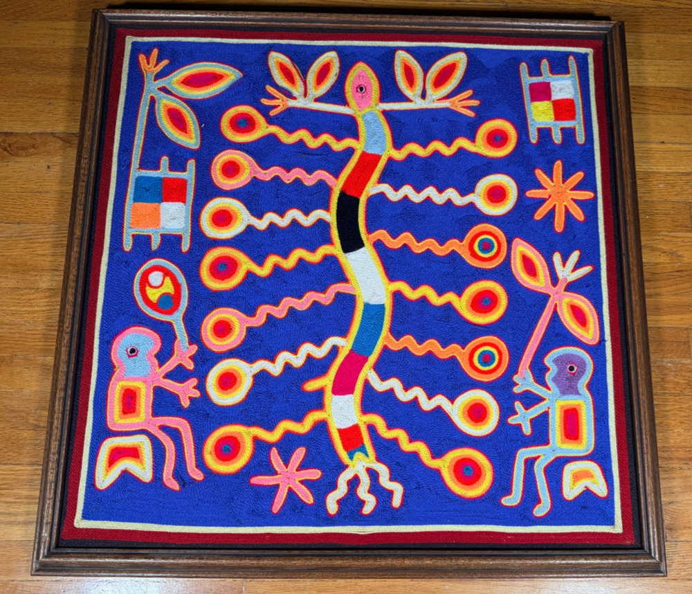Procopio Perez Robles Huichol Wixárika Yarn Painting Framed 28” Signed